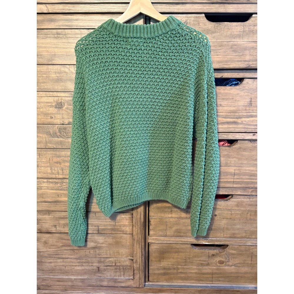Universal Thread Green Chunky Open Knit Crewneck Sweater Large Cotton Blend - Picture 5 of 5